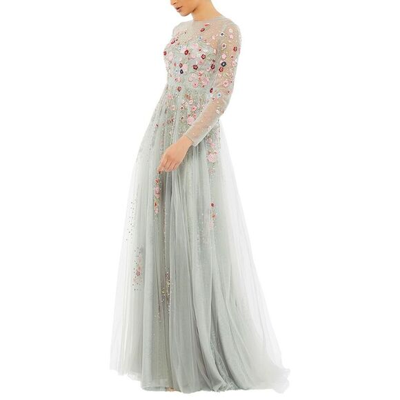 Mac Duggal WomensEmbroidered Illusion High Neck A-Line Gown